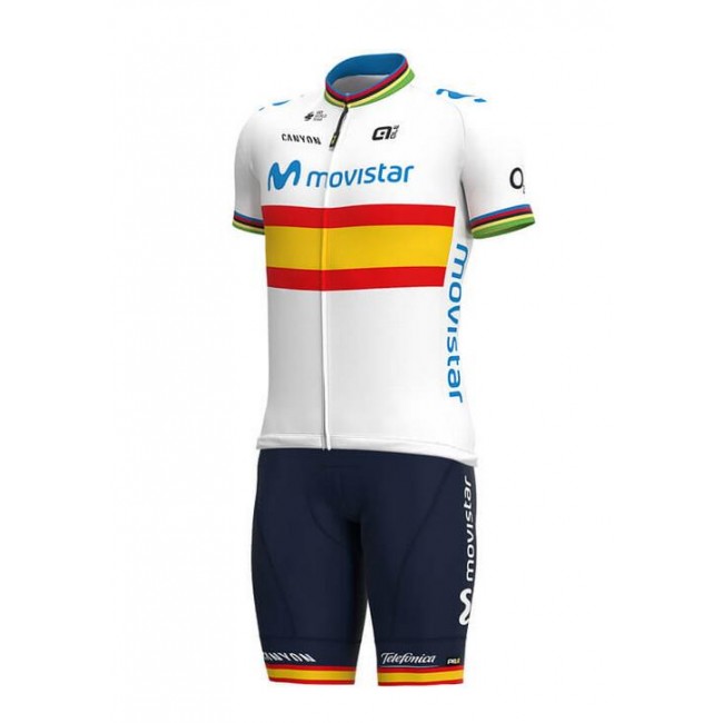 Fahrradbekleidung Radsport 2020 MOVISTAR TEAM Spanish Champion Radbekleidung Satz Trikot Kurzarm+Trägerhosen Set Out Radtrikot Kaufen