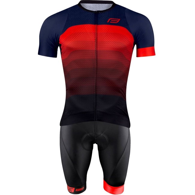ASCENT Radsport-Set (Radtrikot langer RV+Trägerhose) blau/rot/schwarz