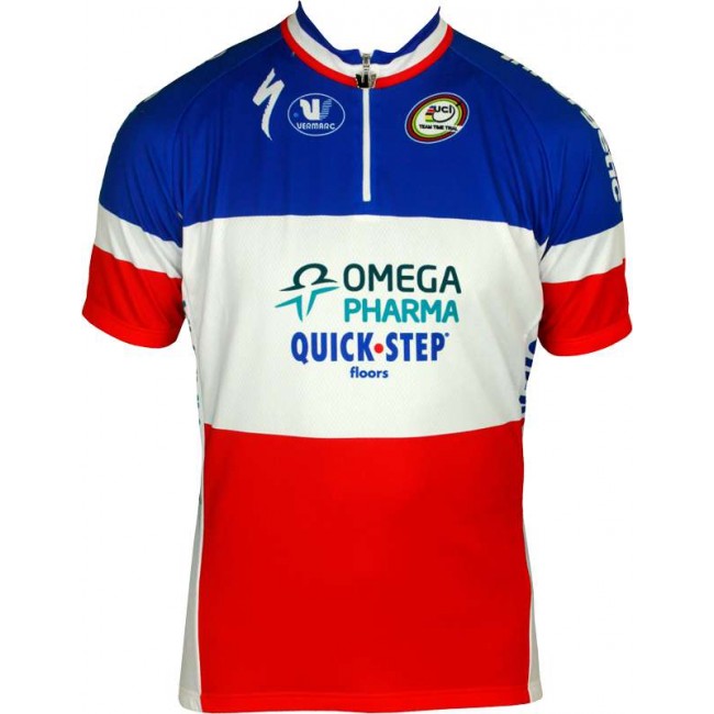 OMEGA PHARMA-QUICKSTEP Französischer Zeitfahrmeister 2013 Radsport-Profi-Team-Kurzarmtrikot mit kurzem Reißverschluss
