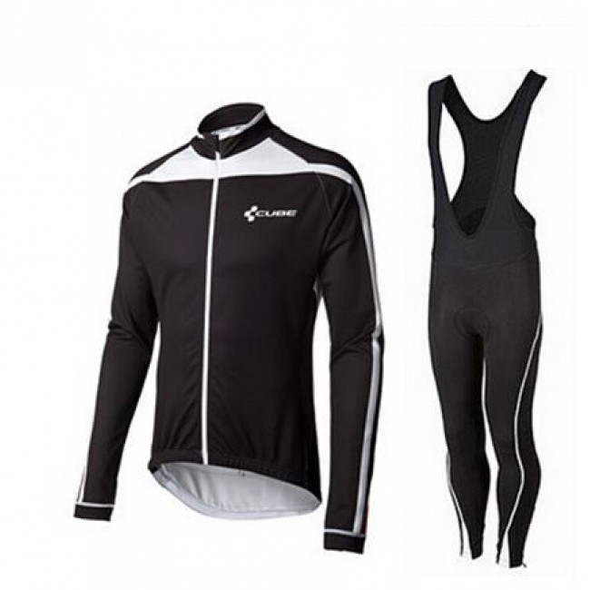 2015 Cube schwarz Weiß Fahrradbekleidung Radtrikot Satz Langarm und Lange Trägerhose schwarz Radtrikot Kaufen