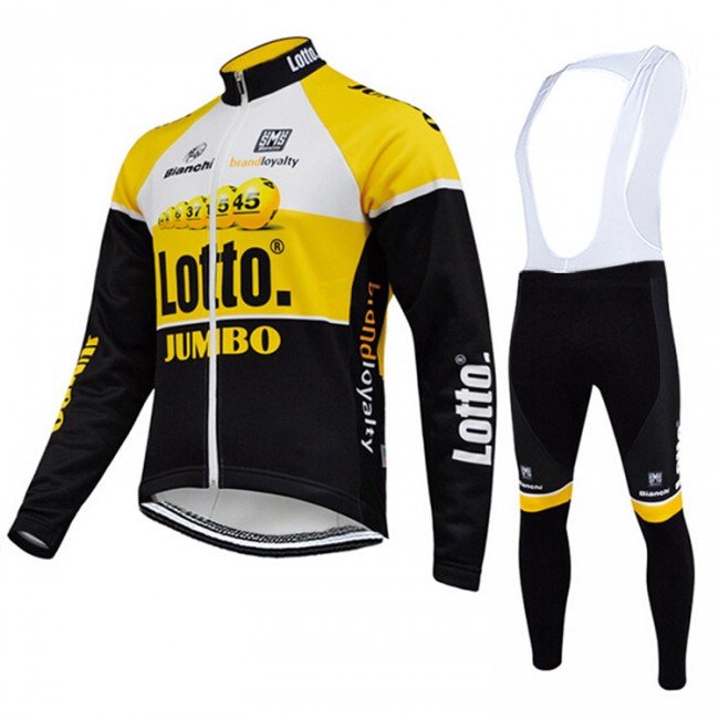 2015 Lotto Jumbo Fahrradbekleidung Radtrikot Satz Langarm und Lange Trägerhose Radtrikot Kaufen