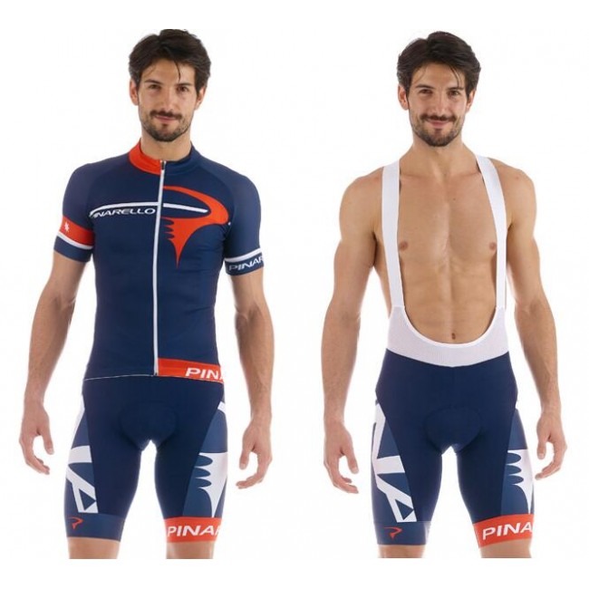 2015 Pinarello Fahrradbekleidung Satz Fahrradtrikot Kurzarm Trikot und Kurz Trägerhose Blau Radtrikot Kaufen
