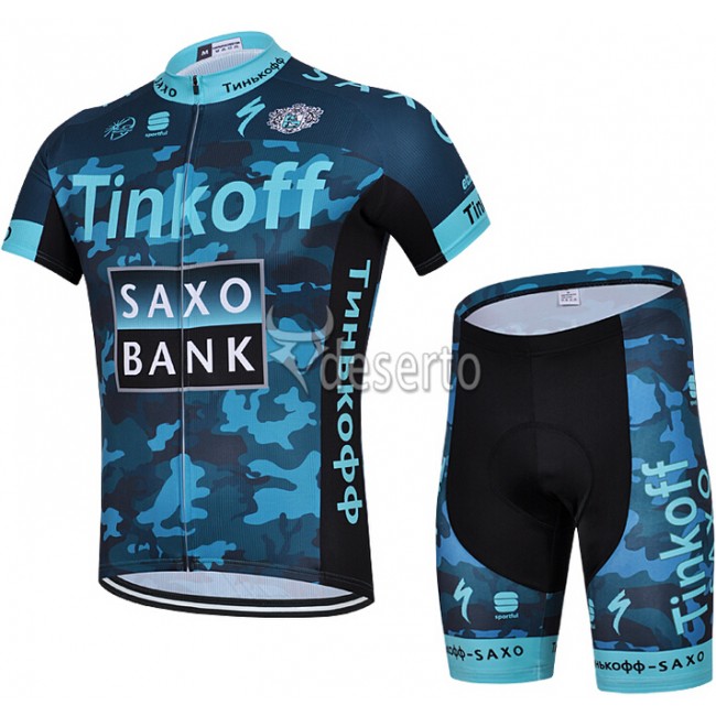 2015 Saxo Bank Tinkoff Radbekleidung Radtrikot Kurzarm und Fahrradhosen Kurz Camouflage Blau Radtrikot Kaufen
