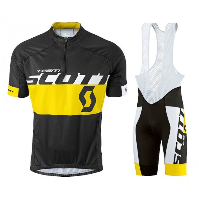 2015 Proteam Scott Schwarz-Gelb Fahrradbekleidung Satz Fahrradtrikot Kurzarm Trikot und Kurz Trägerhose Radtrikot Kaufen