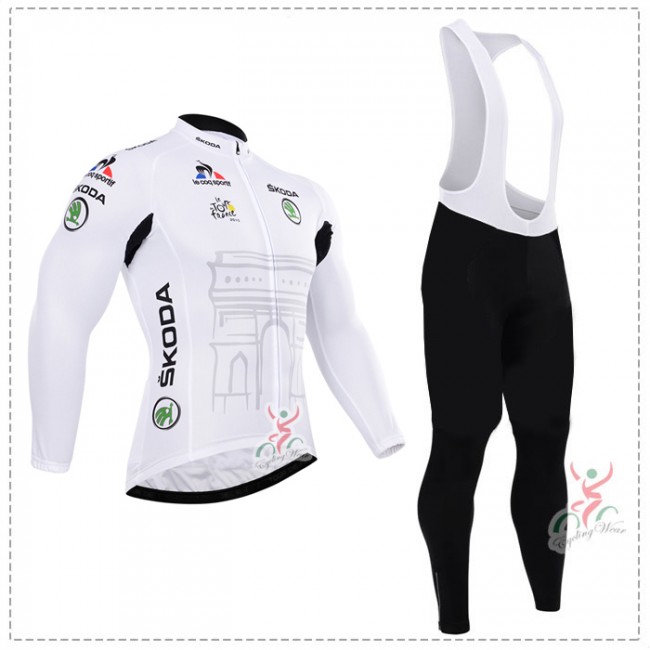 2015 Tour de France Blanc Fahrradbekleidung Radtrikot Satz Langarm und Lange Trägerhose Radtrikot Kaufen