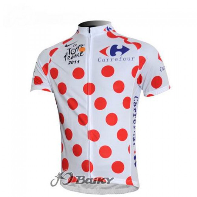 2011 Tour de France Gepunktetes Radtrikot Kurzarm Weiß Rot Radtrikot Kaufen