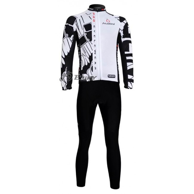 Nalini Pro Team Radbekleidung Satz Fahrradtrikot Langarm und Lang Radhose Weiß Schwarz Radtrikot Kaufen