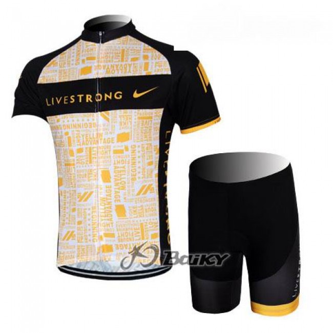 2012 LiveStrong Radbekleidung Radtrikot Kurzarm und Fahrradhosen Kurz Schwarz Gelb Radtrikot Kaufen
