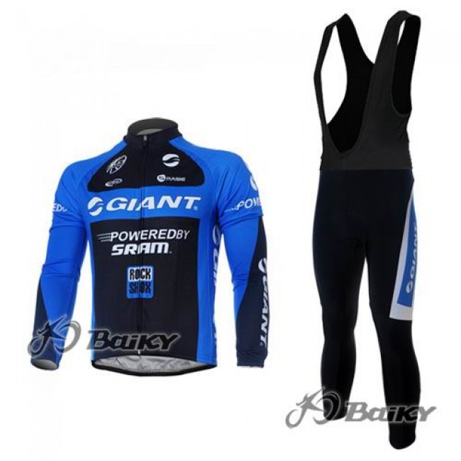 Giant Sram Pro Team Fahrradbekleidung Radtrikot Satz Langarm und Lange Trägerhose Schwarz Blau Radtrikot Kaufen