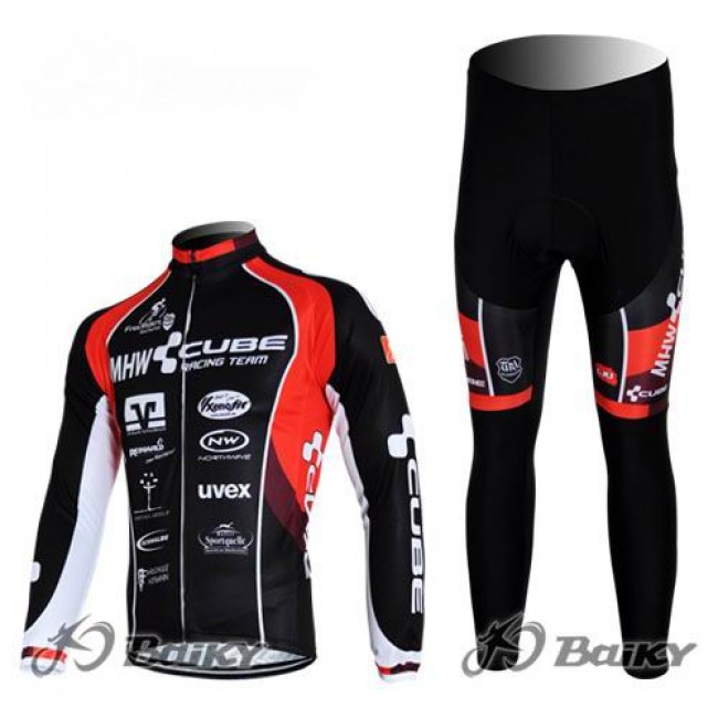 MHW Cube Racing Team Fahrradbekleidung Radtrikot Satz Langarm und Lange Fahrradhose Rot Schwarz Radtrikot Kaufen