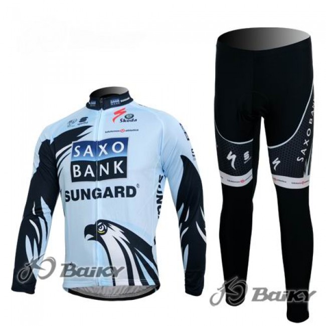 Saxo Bank Sungard Pro Team Fahrradbekleidung Radtrikot Satz Langarm und Lange Fahrradhose Weiß Schwarz Radtrikot Kaufen