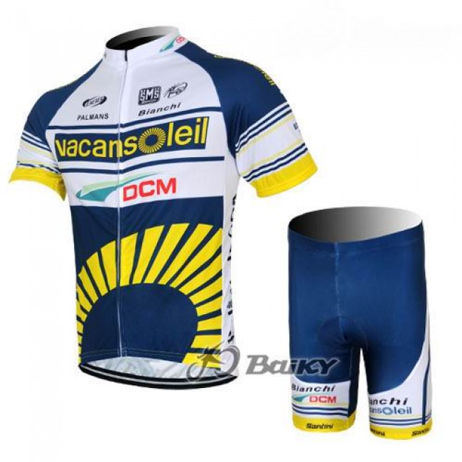 2012 Vacansoleil-DCM Radbekleidung Radtrikot Kurzarm und Fahrradhosen Kurz Weiß Blau Gelb Radtrikot Kaufen
