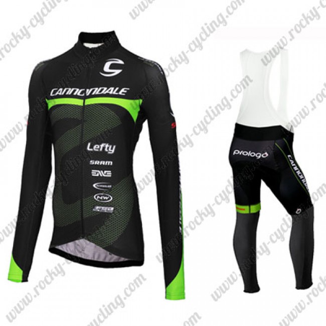 2016 Team Cannondale Winter Fahrradbekleidung Radtrikot Satz Langarm und Lange Trägerhose Schwarz Grün Radtrikot Kaufen