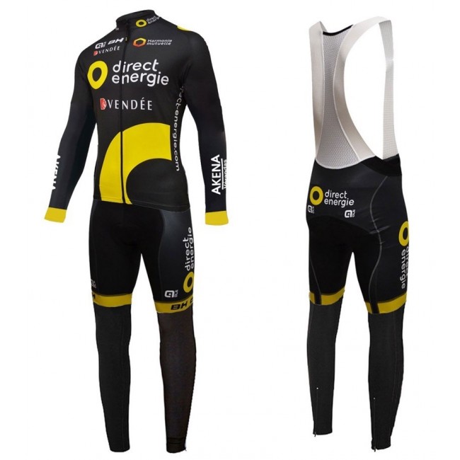 2016 Direct Energie Team Schwarz Fahrradbekleidung Satz Radtrikot Langarm+Lang Trägerhose Radtrikot Kaufen