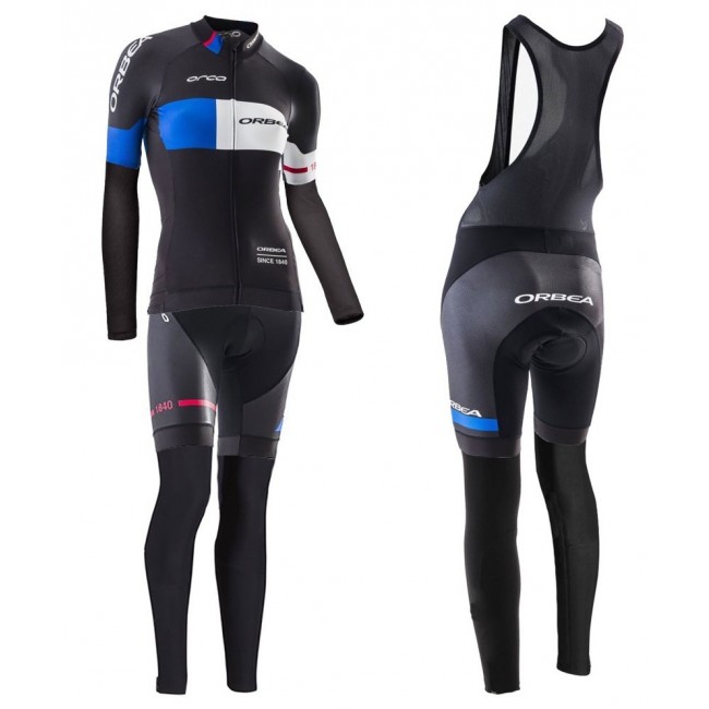 2016 Orbea Pro Damen Schwarz-Blau Fahrradbekleidung Satz Radtrikot Langarm+Lang Trägerhose Radtrikot Kaufen