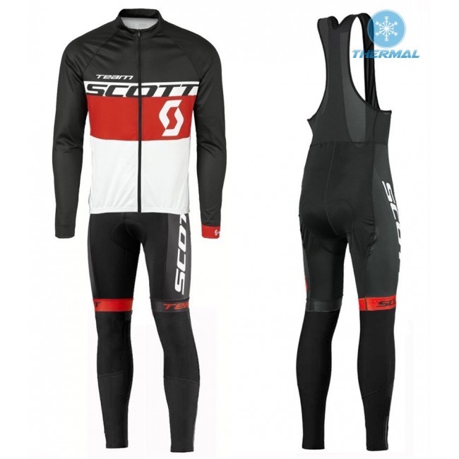 2016 Scott Team Schwarz-Rot-Weiß thermisch Fahrradbekleidung Satz Radtrikot Langarm+Lang Trägerhose Radtrikot Kaufen