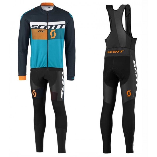 2016 Scott RC Schwarz-Gelb-Blau Fahrradbekleidung Satz Radtrikot Langarm+Lang Trägerhose Radtrikot Kaufen
