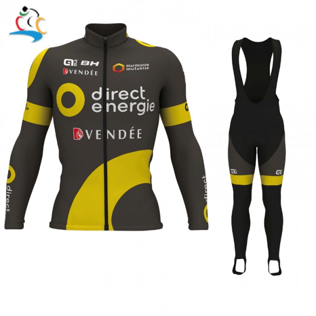 2017 Direct Energie Pro Fahrradbekleidung Satz Radtrikot Langarm+Lang Trägerhose Radtrikot Kaufen
