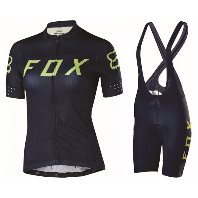 2017 Team FOX Damen Schwarz Gelb Fahrradbekleidung Satz Radtrikot Kurzarm+Kurz Trägerhose Radtrikot Kaufen