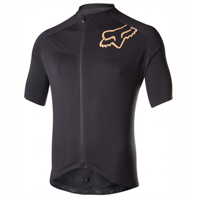 2017 Team FOX Homme Schwarz Gold Radtrikot Kurzarm Radtrikot Kaufen