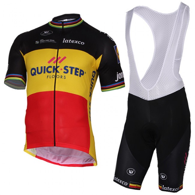 Quick Step Floors 2017 Schwarz Gelb Fahrradbekleidung Satz Radtrikot Kurzarm+Kurz Trägerhose Radtrikot Kaufen