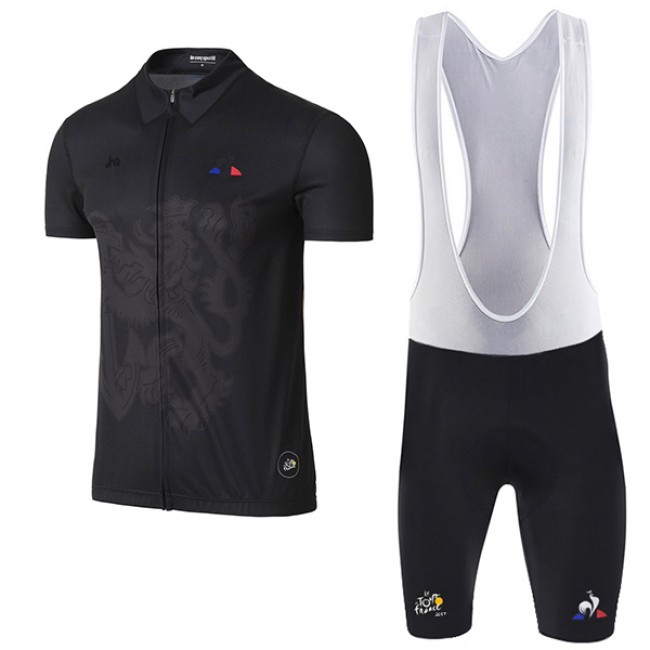 2017 Tour de France Schwarz Fahrradbekleidung Satz Radtrikot Kurzarm+Kurz Trägerhose Radtrikot Kaufen