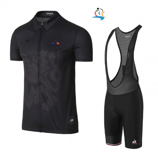 2017 Tour de France Schwarz Fahrradbekleidung Satz Radtrikot Kurzarm+Kurz Trägerhose Schwarz Radtrikot Kaufen